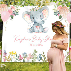 Lofaris Personalized Pink Elephant Baby Shower Backdrop Banner