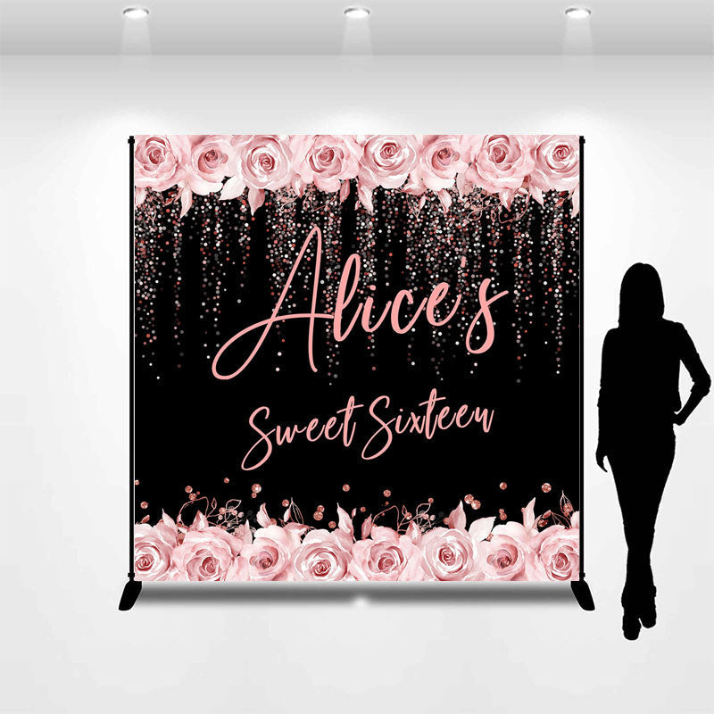 Lofaris Personalized Pink Floral Bokeh Dot Birthday Backdrop