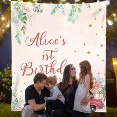 Lofaris Personalized Pink Floral Greeny Girl Birthday Banner