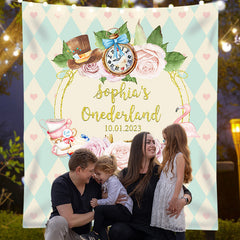 Lofaris Personalized Pink Floral Onederland Birthday Party Backdrop