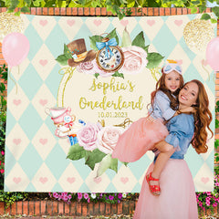 Lofaris Personalized Pink Floral Onederland Birthday Party Backdrop