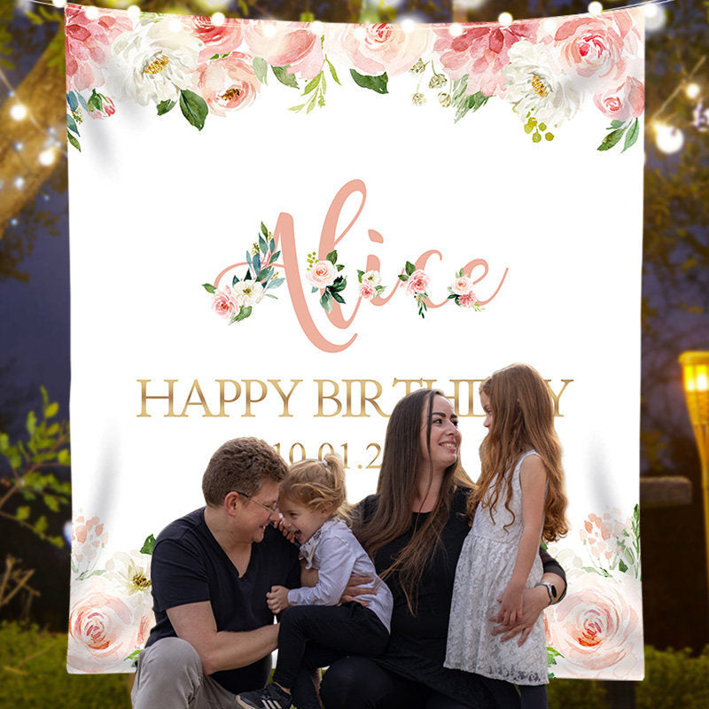 Lofaris Personalized Pink Floral Party Decor Backdrops