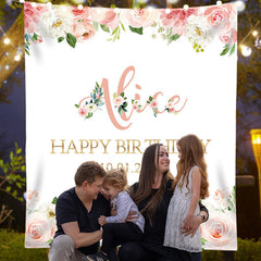 Lofaris Personalized Pink Floral Party Decor Backdrops
