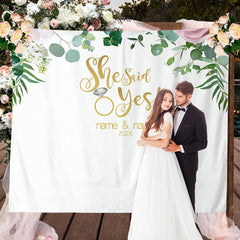 Lofaris Personalized Pink Floral She Said Yes Wedding Backdrop