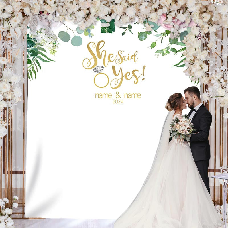 Lofaris Personalized Pink Floral She Said Yes Wedding Backdrop