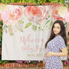 Lofaris Personalized Pink Flower Gold Baby Shower Backdrop Banner