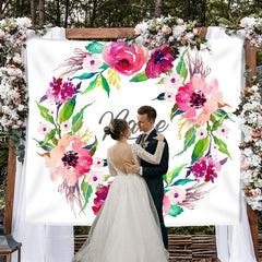Lofaris Personalized Pink Flowers Wedding Backdrop