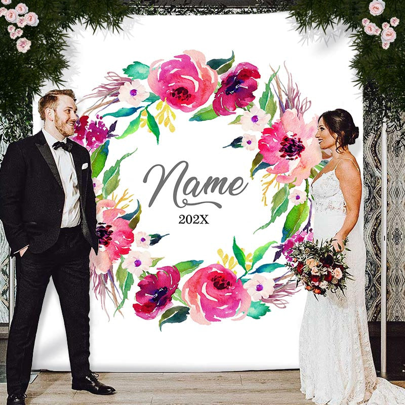 Lofaris Personalized Pink Flowers Wedding Backdrop