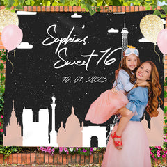 Lofaris Personalized Pink Paris Sign Birthday Backdrop Decor