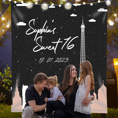 Lofaris Personalized Pink Paris Sign Birthday Backdrop Decor