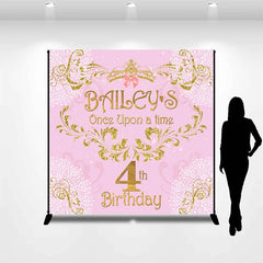 Lofaris Personalized Pink Pattern 4th Girl Birthday Backdrop