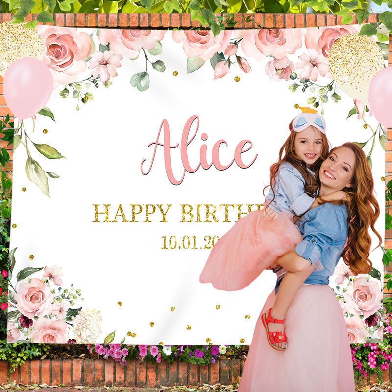Lofaris Personalized Pink Rose Gold Glitter Backdrops for Party