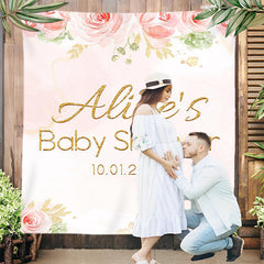Lofaris Personalized Pink Rose Painting Baby Shower Backdrop