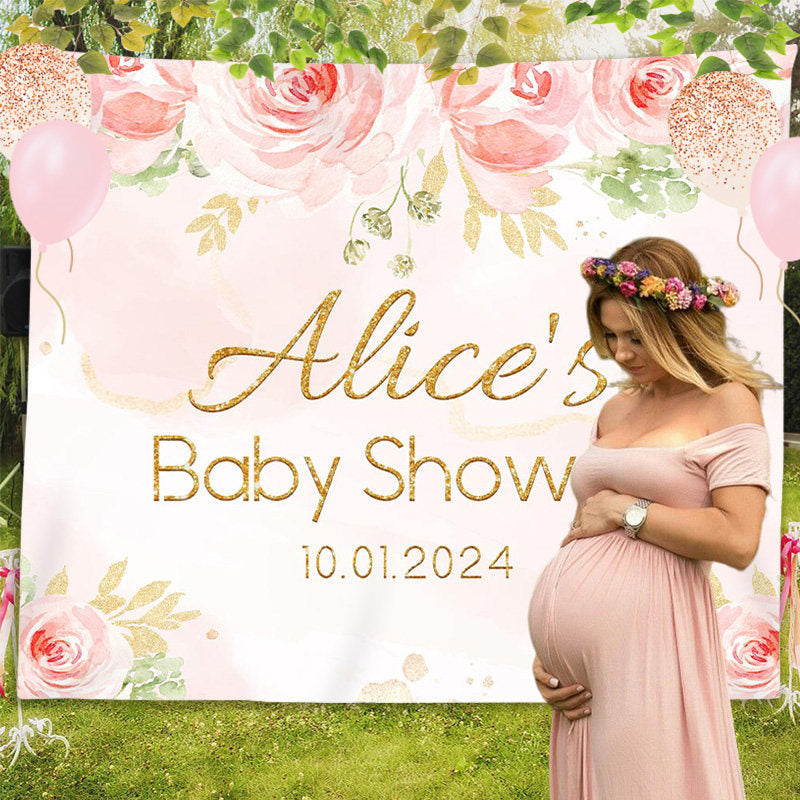 Lofaris Personalized Pink Rose Painting Baby Shower Backdrop