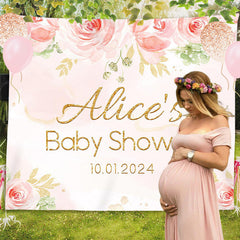 Lofaris Personalized Pink Rose Painting Baby Shower Backdrop