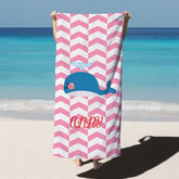 Lofaris Personalized Pink Stripe Shark Beach Towel for Kids