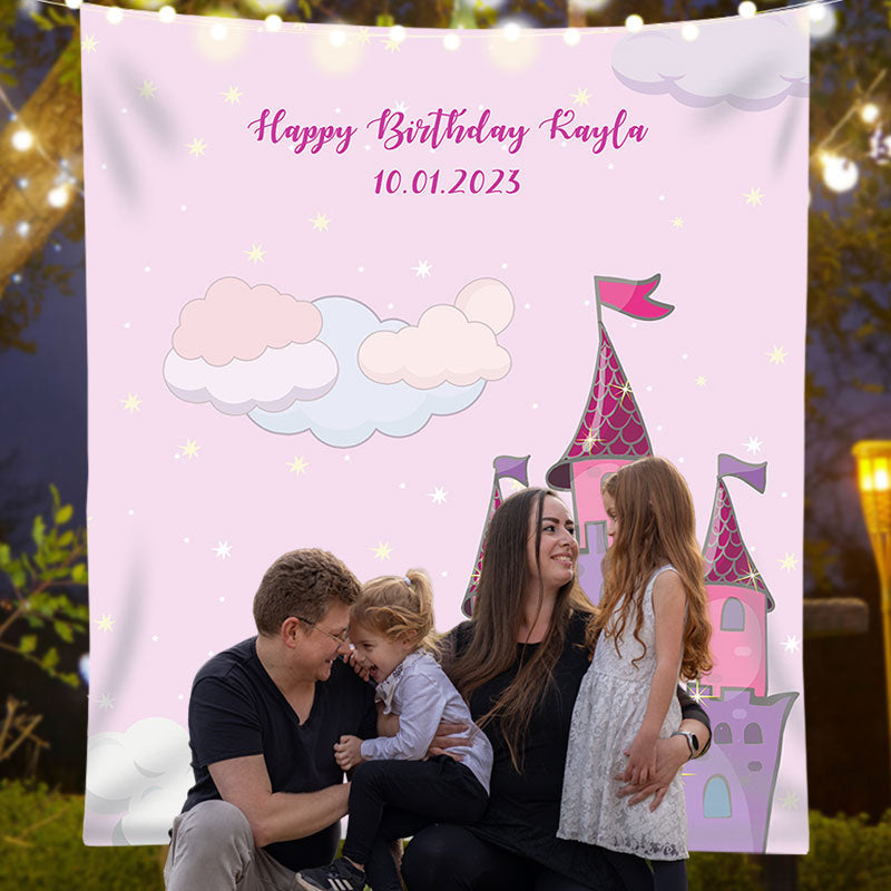 Lofaris Personalized Princess Castle Sign Birthday Backdrop