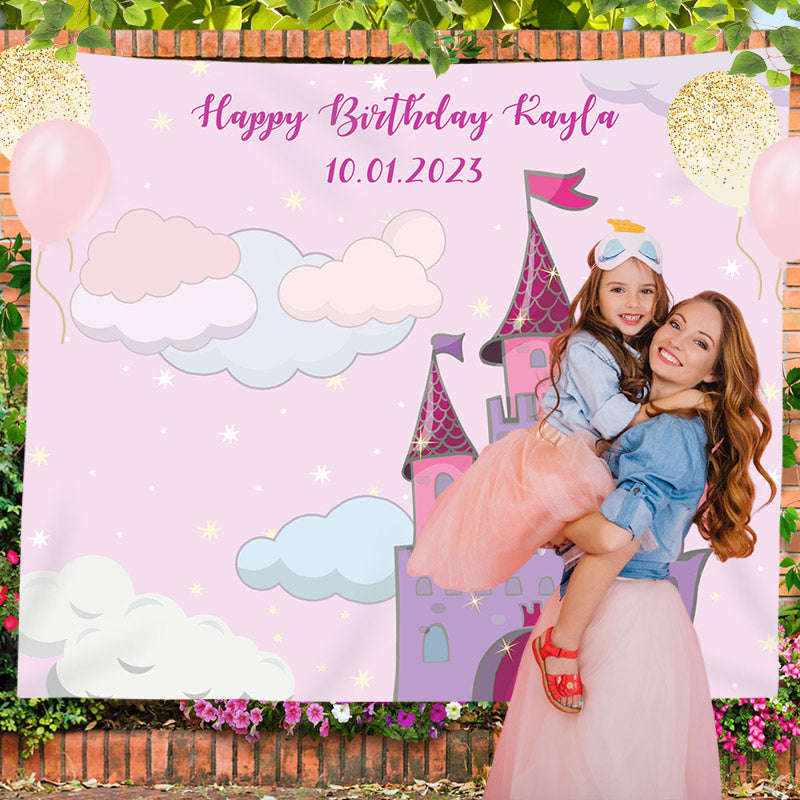Lofaris Personalized Princess Castle Sign Birthday Backdrop