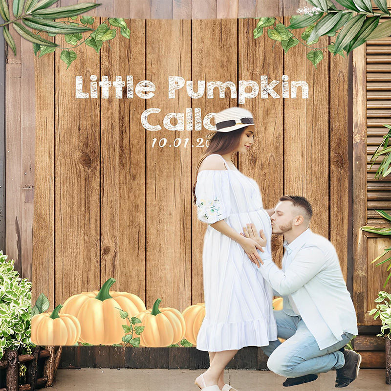 Lofaris Personalized Pumpkin And Wood Baby Shower Backdrop