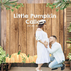 Lofaris Personalized Pumpkin And Wood Baby Shower Backdrop