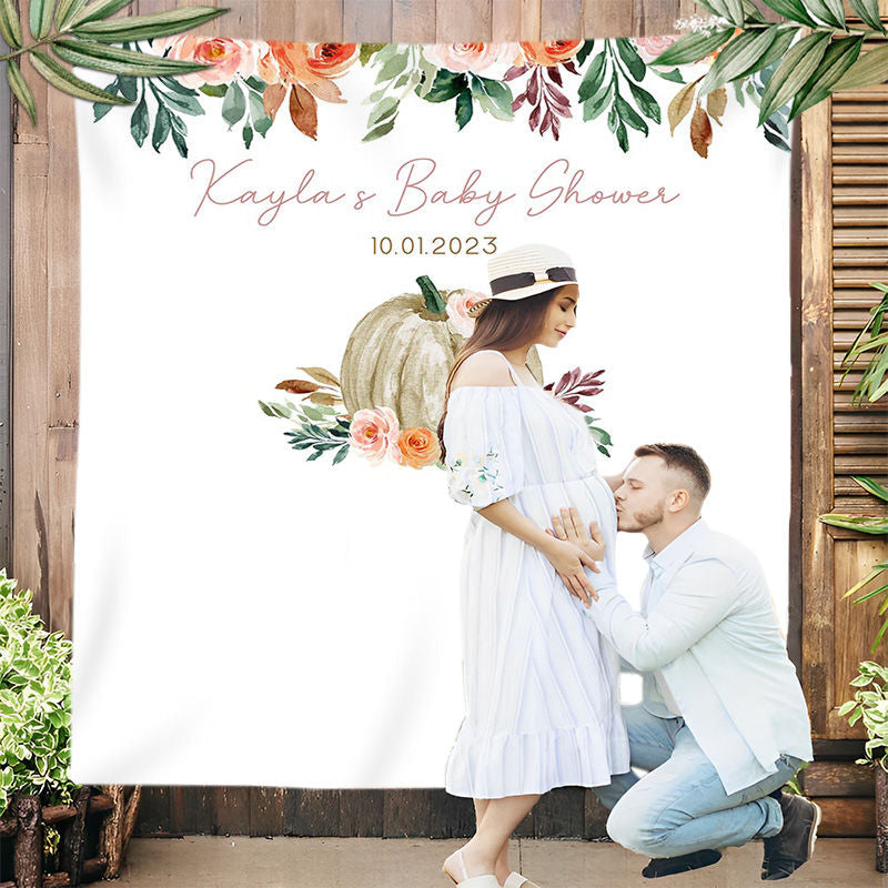 Lofaris Personalized Pumpkin Baby Shower Backdrop for Girl