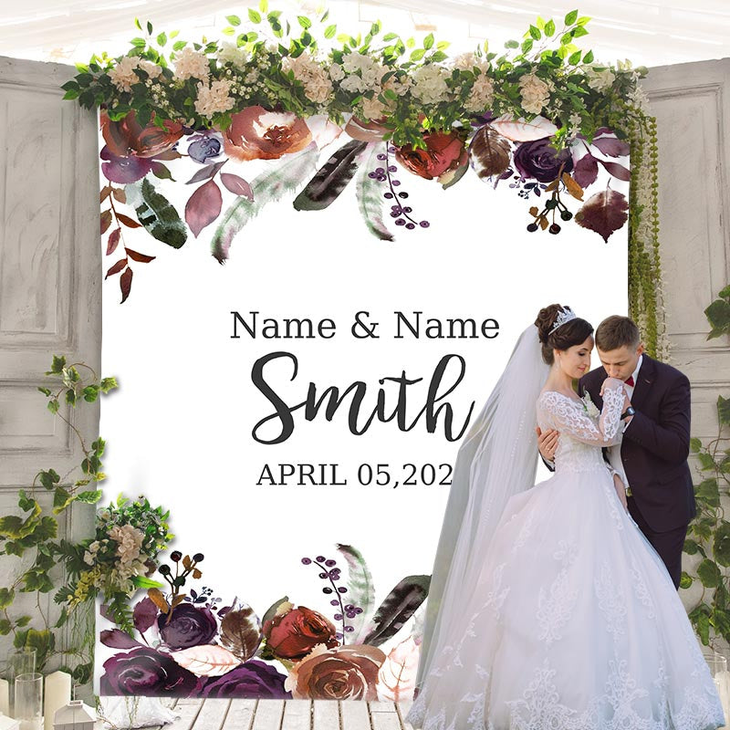 Lofaris Personalized Purple Floral Wedding Backdrop