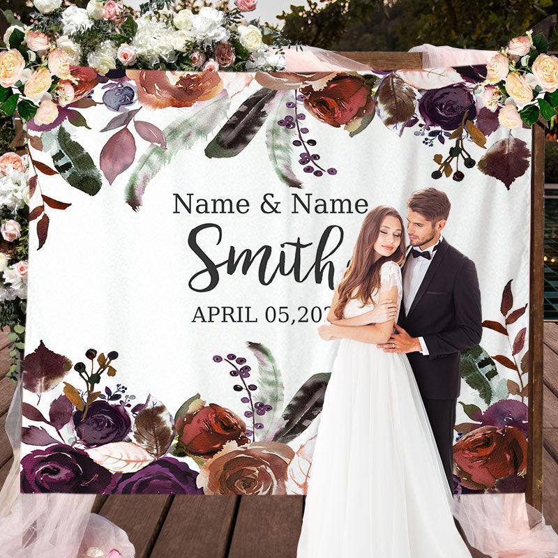 Lofaris Personalized Purple Floral Wedding Backdrop