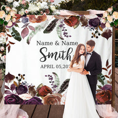 Lofaris Personalized Purple Floral Wedding Backdrop