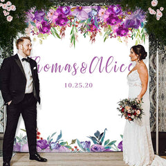 Lofaris Personalized Purple Floral Wedding Photo Backdrop
