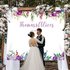 Lofaris Personalized Purple Floral Wedding Photo Backdrop