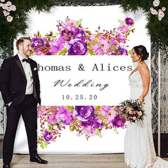 Lofaris Personalized Purple Flowers Backdrop for Wedding Reception