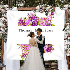 Lofaris Personalized Purple Flowers Backdrop for Wedding Reception
