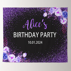 Lofaris Personalized Purple Glitter Floral Birthday Backdrop