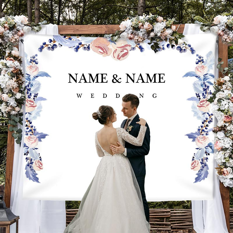 Lofaris Personalized Purple Pink Floral Backdrop For Wedding