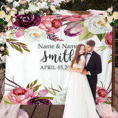 Lofaris Personalized Purple Pink Watercolor Floral Wedding Backdrop