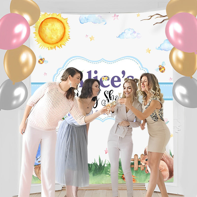 Lofaris Personalized Purple Rabbit Tale Baby Shower Backdrop