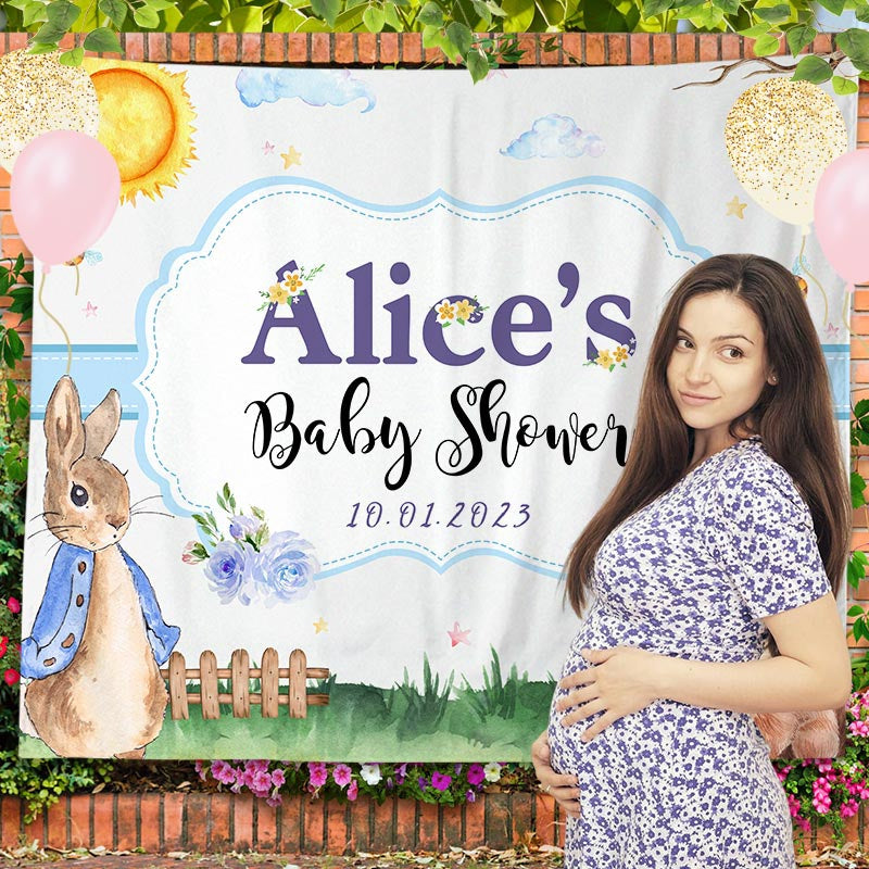 Lofaris Personalized Purple Rabbit Tale Baby Shower Backdrop