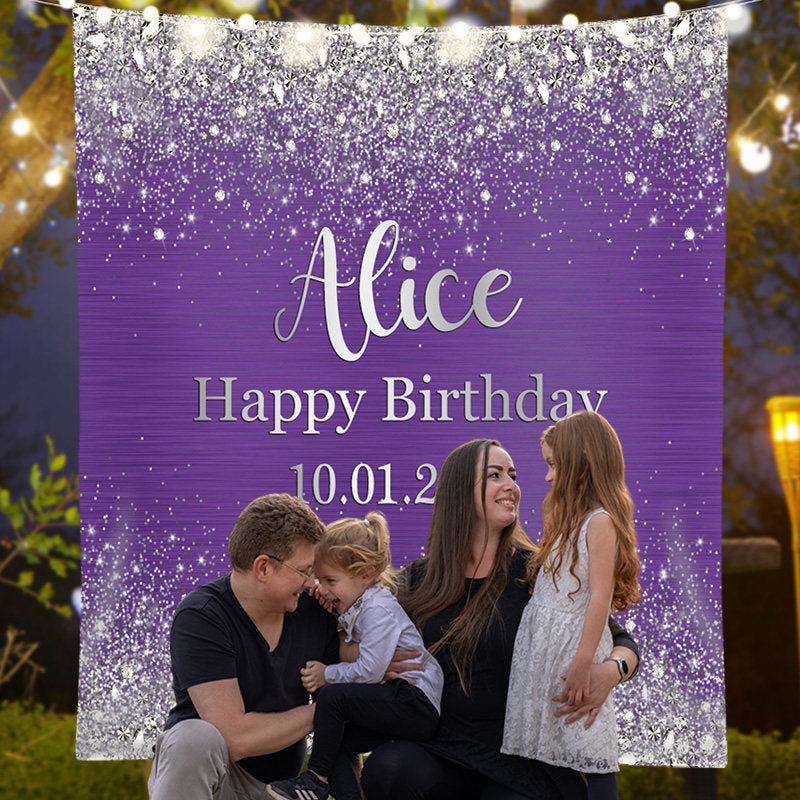 Lofaris Purple Silver sequins Birthday Custom Backdrops