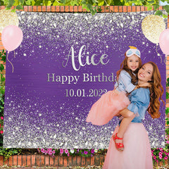 Lofaris Purple Silver sequins Birthday Custom Backdrops