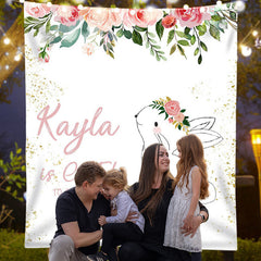 Lofaris Personalized Rabbit And Flower Birthday Backdrop Banner