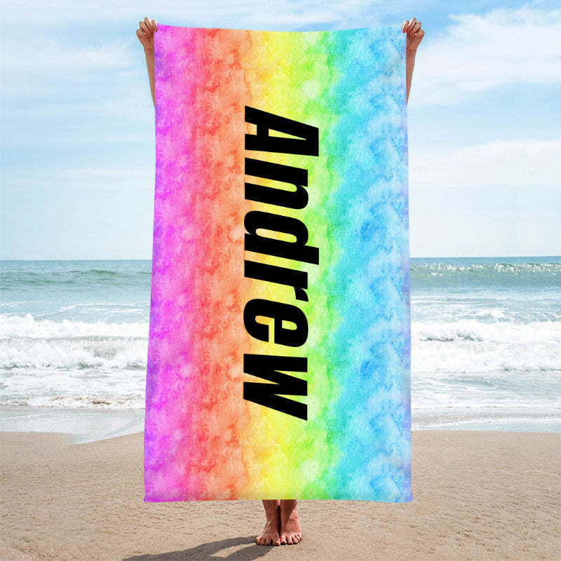 Lofaris Personalized Rainbow Color Name Summer Beach Towel