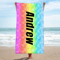 Lofaris Personalized Rainbow Color Name Summer Beach Towel