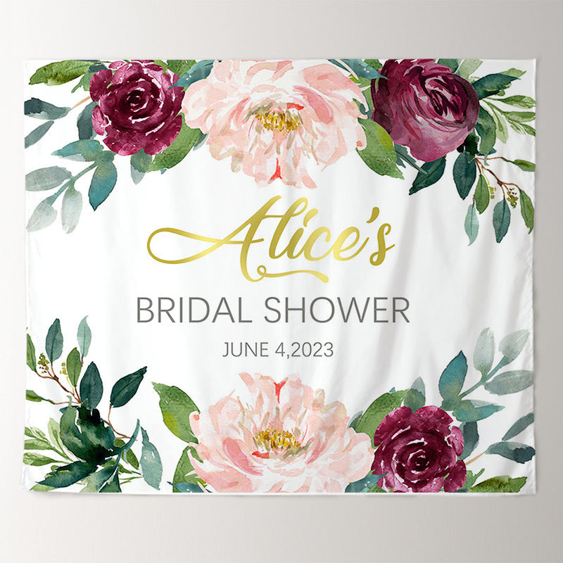 Lofaris Personalized Red And Pink Floral Bridal Shower Backdrop