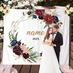 Lofaris Personalized Red Blue Watercolor Floral Wedding Backdrop