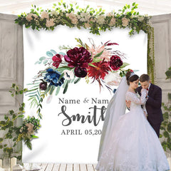 Lofaris Personalized Red BlueF loral Name Wedding Backdrop