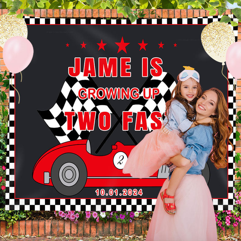 Lofaris Personalized Red Car Two Fast 2nd Birthday Backdrop