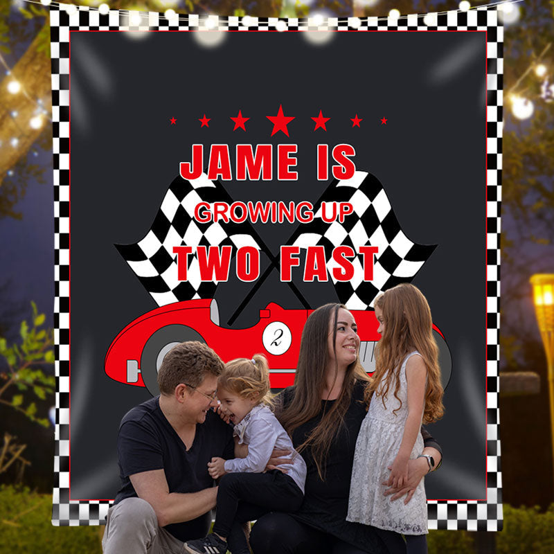 Lofaris Personalized Red Car Two Fast 2nd Birthday Backdrop