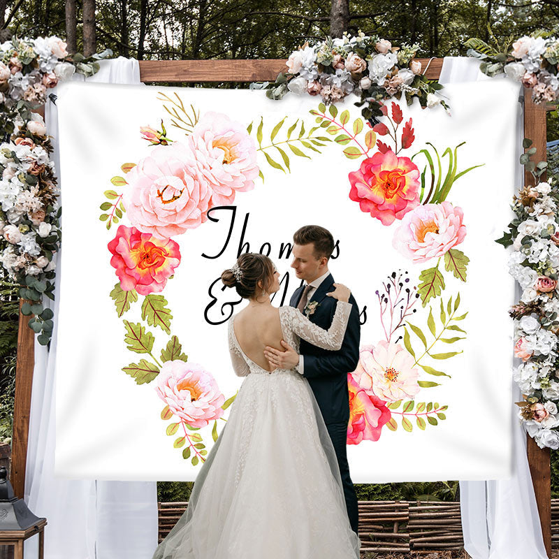 Lofaris Personalized Red Flowers Wreath Wedding Photo Backdrop