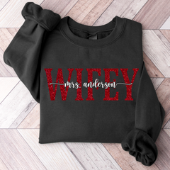 Lofaris Personalized Red Letter Wifey Last Name Sweatshirt