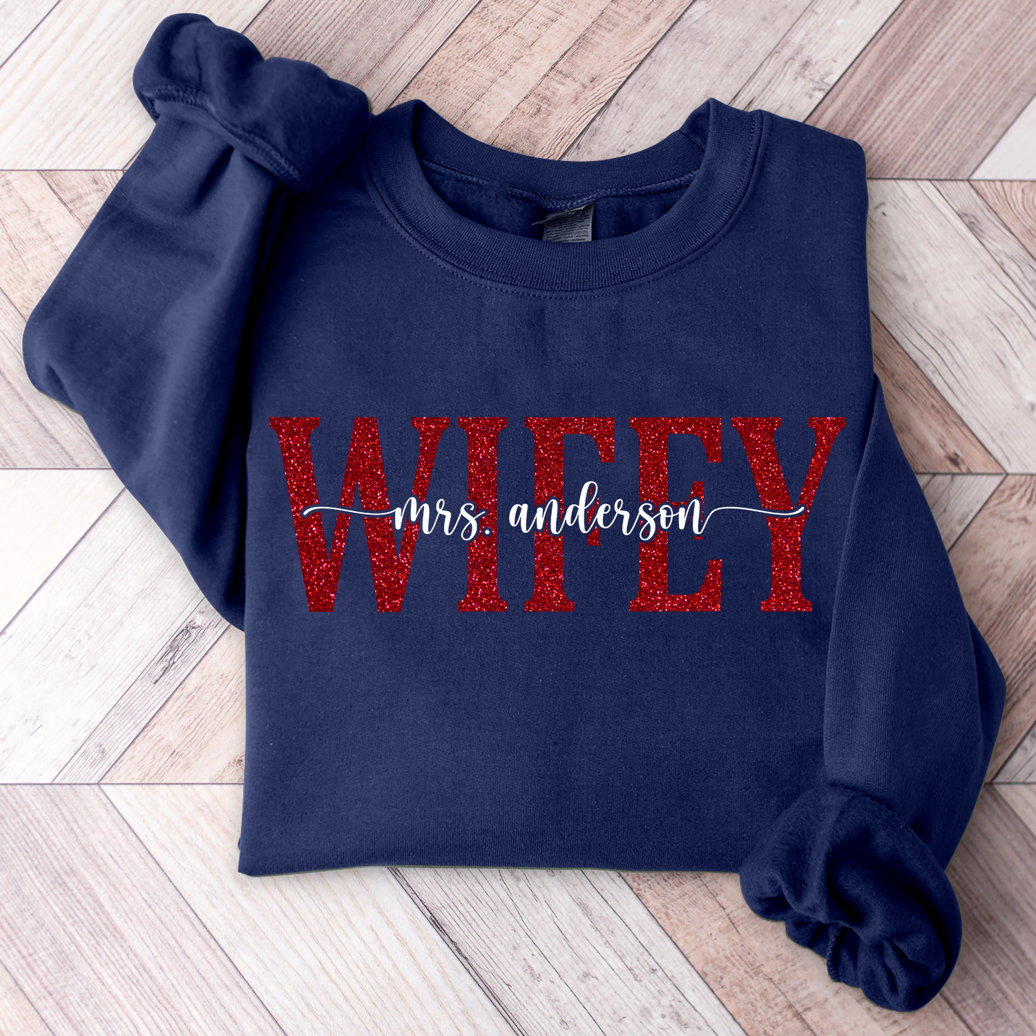 Lofaris Personalized Red Letter Wifey Last Name Sweatshirt